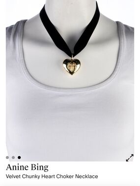 Anine Bing Black Velvet Choker with Gold Heart Pendant